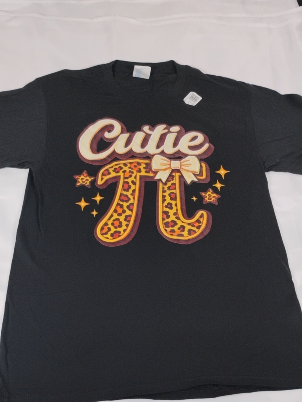 Port and Company Black "Cutie π" Graphic Tee with Leopard Print